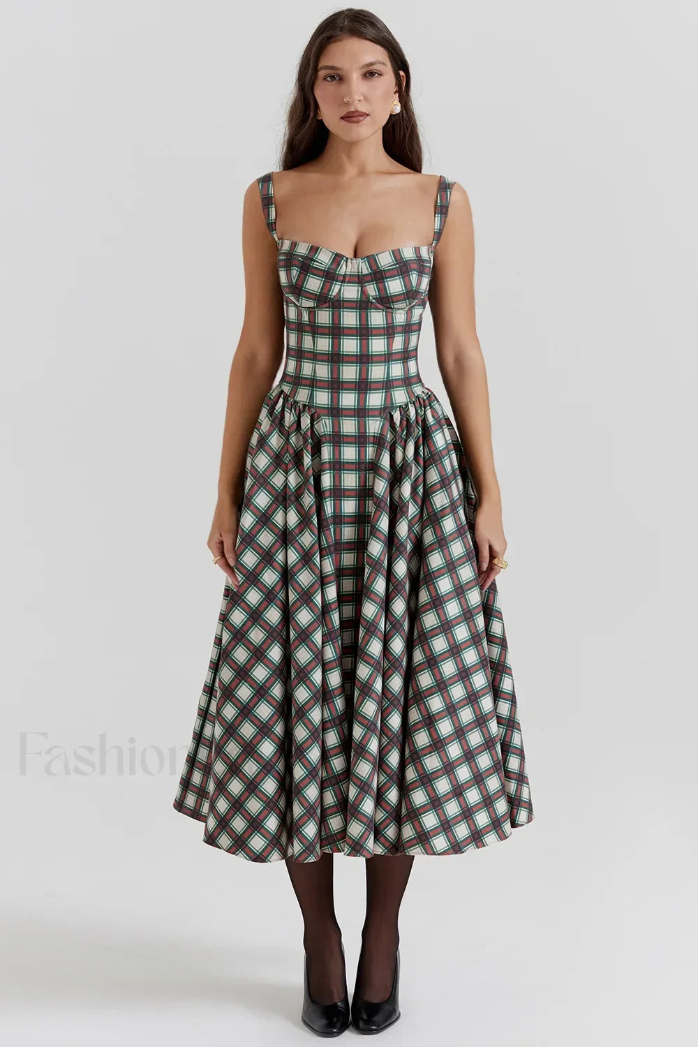 French Vintage Strap Midi Dress