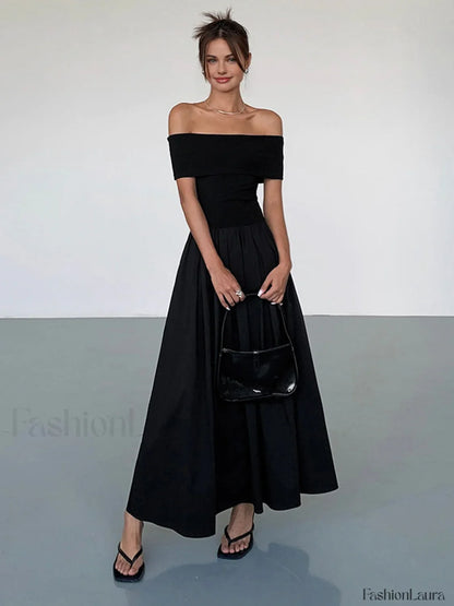 Frenchy Solid Graceful Off-Shoulder Long Dress