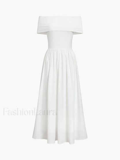 Frenchy Solid Graceful Off-Shoulder Long Dress