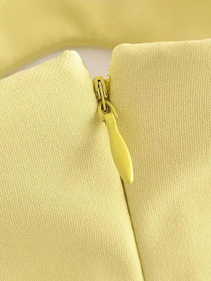 Yellow Faux Leather Strapless Sweetheart Bustier Cut Out Panel Mini Dress