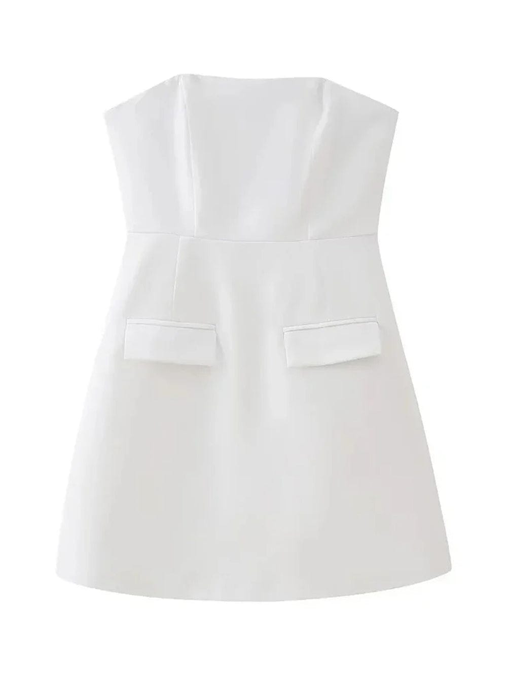 Strapless Princess Seam Flap Pocket Fit and Flare Mini Dress