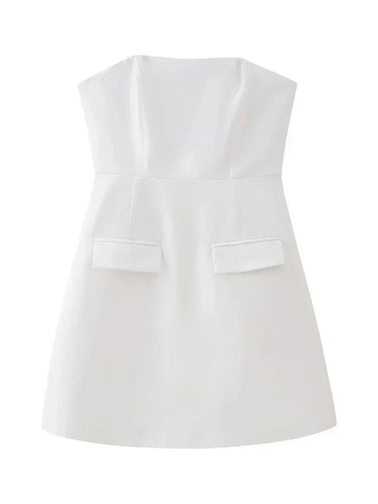 Strapless Princess Seam Flap Pocket Fit and Flare Mini Dress