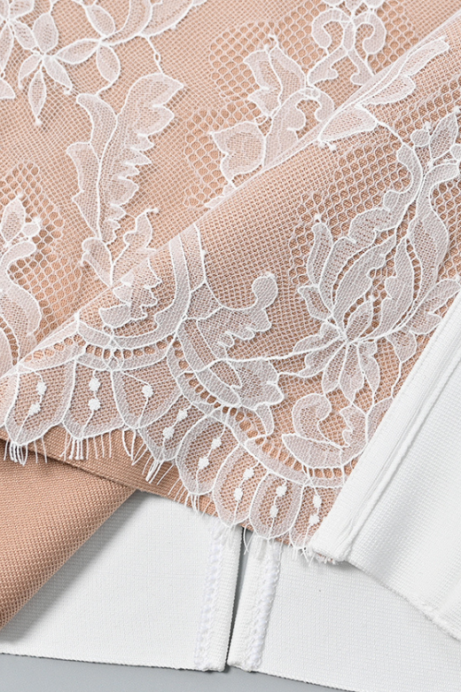 Pearl White Floral Lace Panel Sweetheart Bustier Wide Strap Bodycon Midi Dress