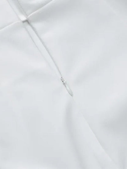 White Halter Neck Square Neck Princess Seam Fit and Flare Mini Dress