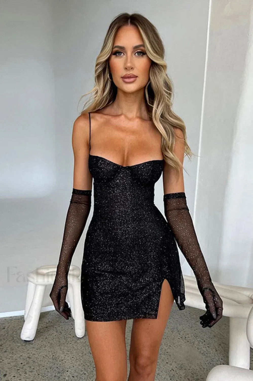 Georgia Shiny Stylish Dress With Gloves