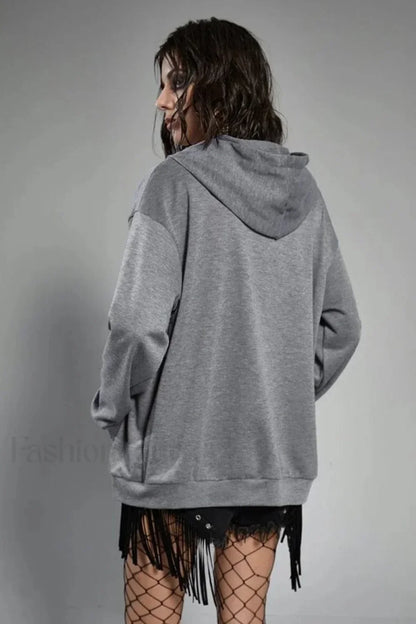 Gothic Wing Print Zip Up Hoodie