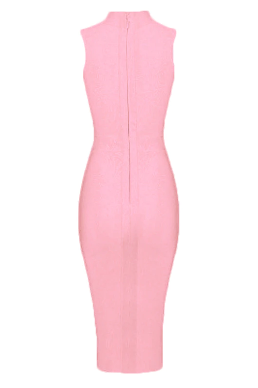 Dusty Pink Mock Neck Sleeveless Bodycon Sheath Midi Dress