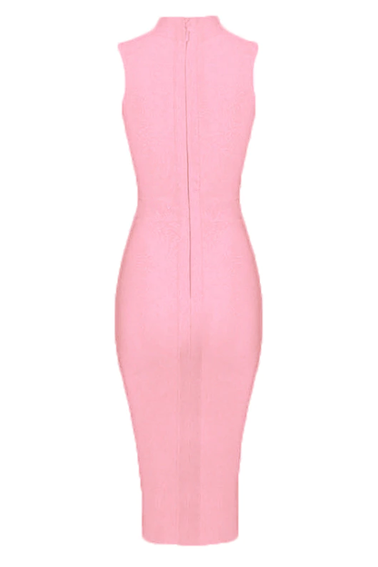 Dusty Pink Mock Neck Sleeveless Bodycon Sheath Midi Dress