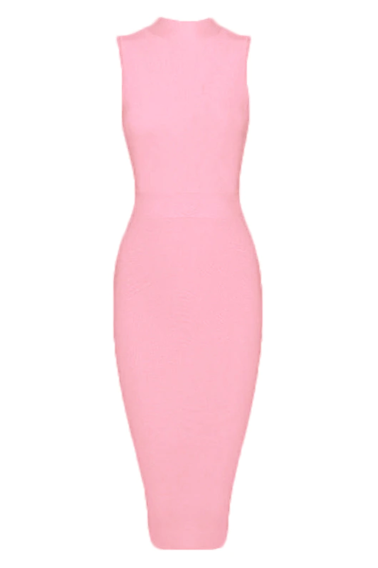 Dusty Pink Mock Neck Sleeveless Bodycon Sheath Midi Dress
