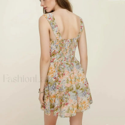 Green V-Neck A-Line Floral Dress