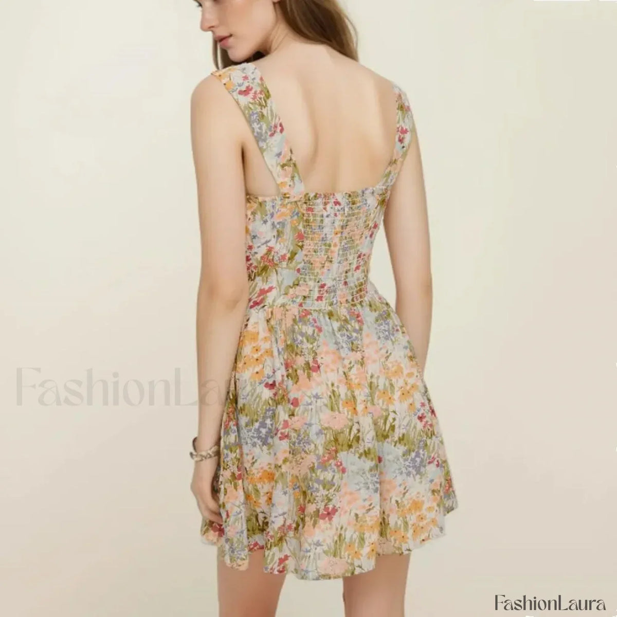 Green V-Neck A-Line Floral Dress