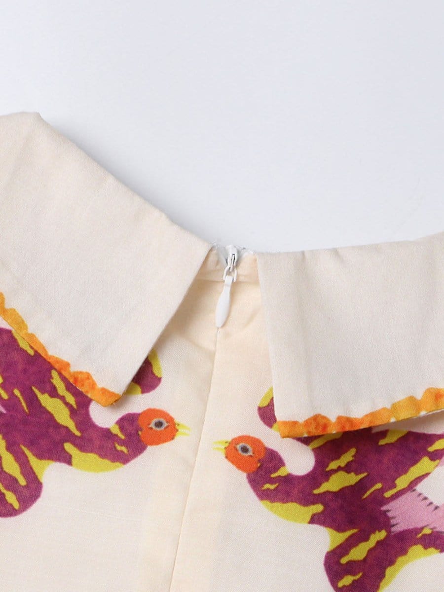 Multi Bishop Sleeve Button Front Mixed Print Patchwork Midi Shirt Dress