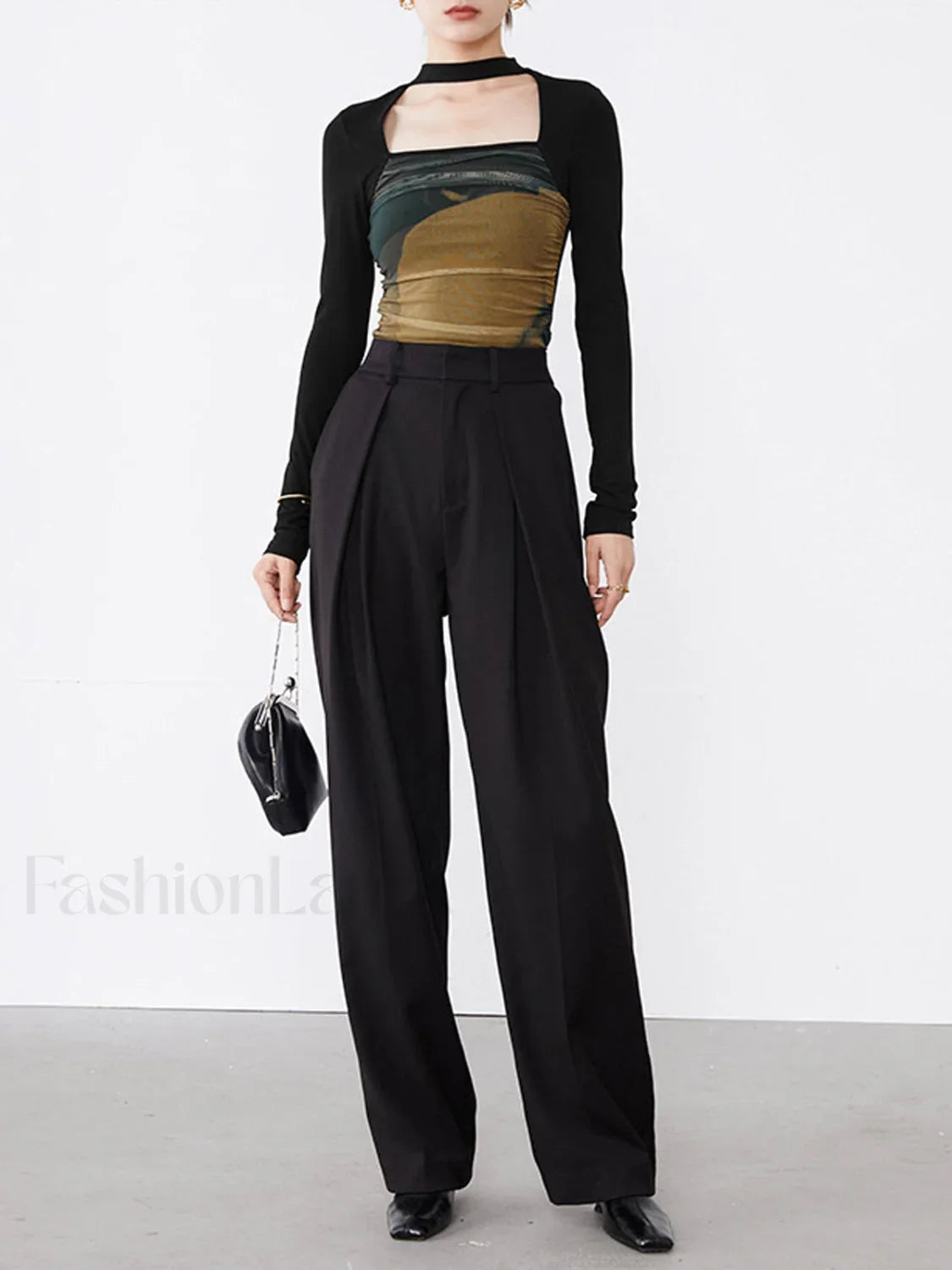 Halter Mesh Graceful Long Sleeve Shirt