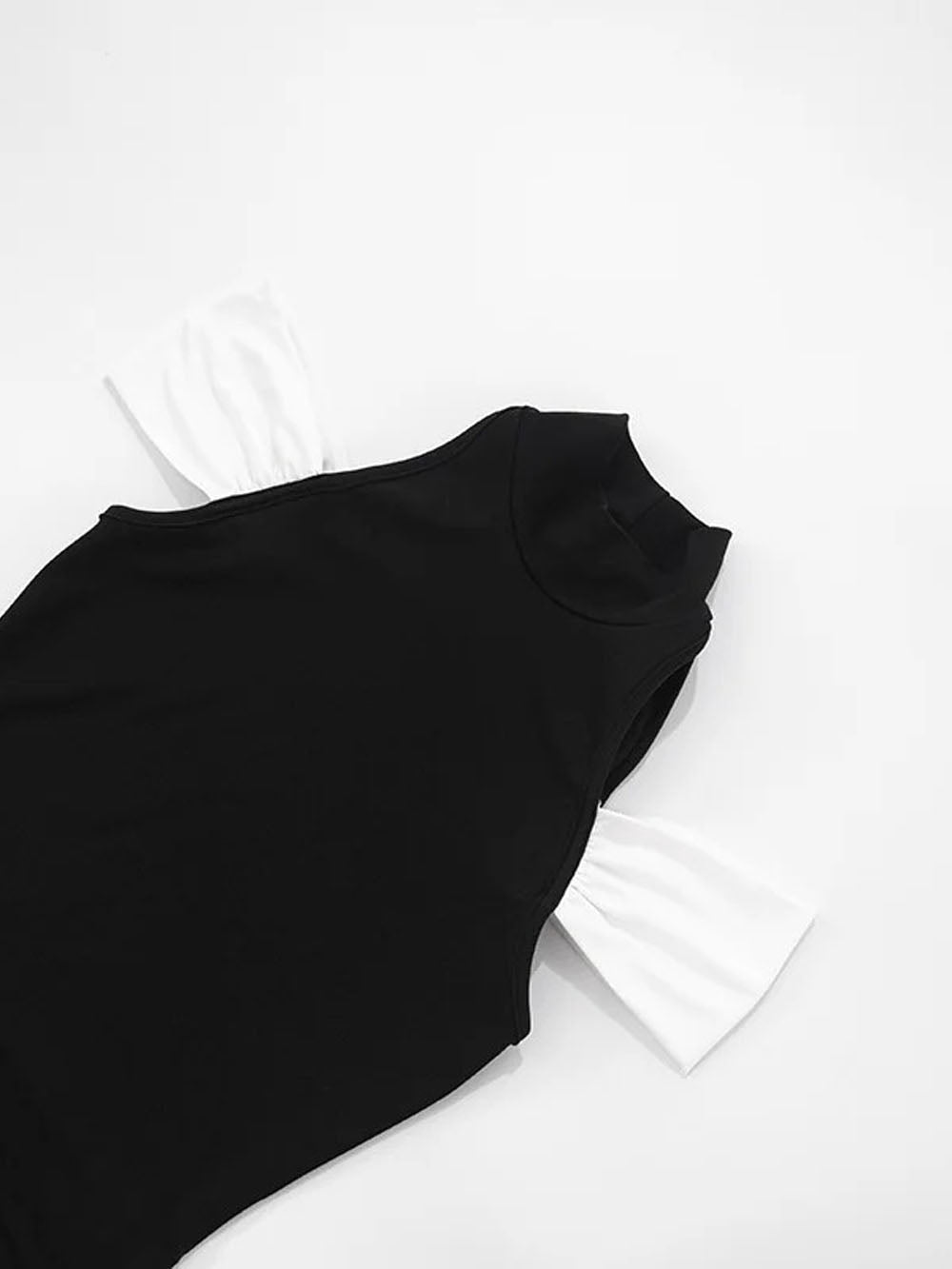 Black Mock Neck Cold Shoulder Ruched Side Panel Bodycon Mini Dress