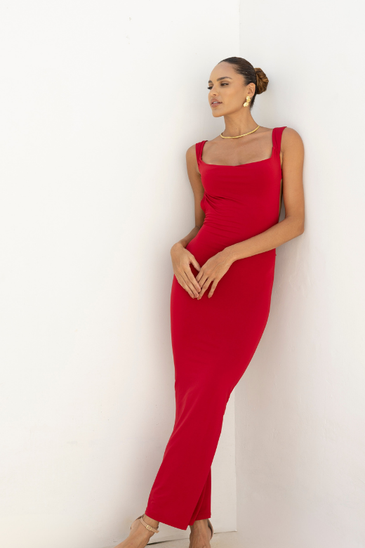 Classic Black Wide Strap Backless Bow Back Bodycon Maxi Dress
