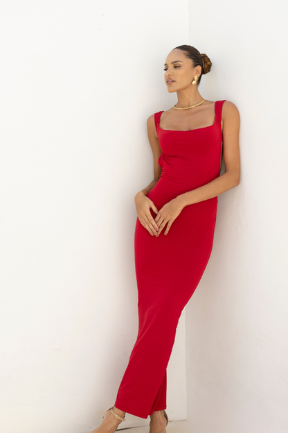 Classic Black Wide Strap Backless Bow Back Bodycon Maxi Dress