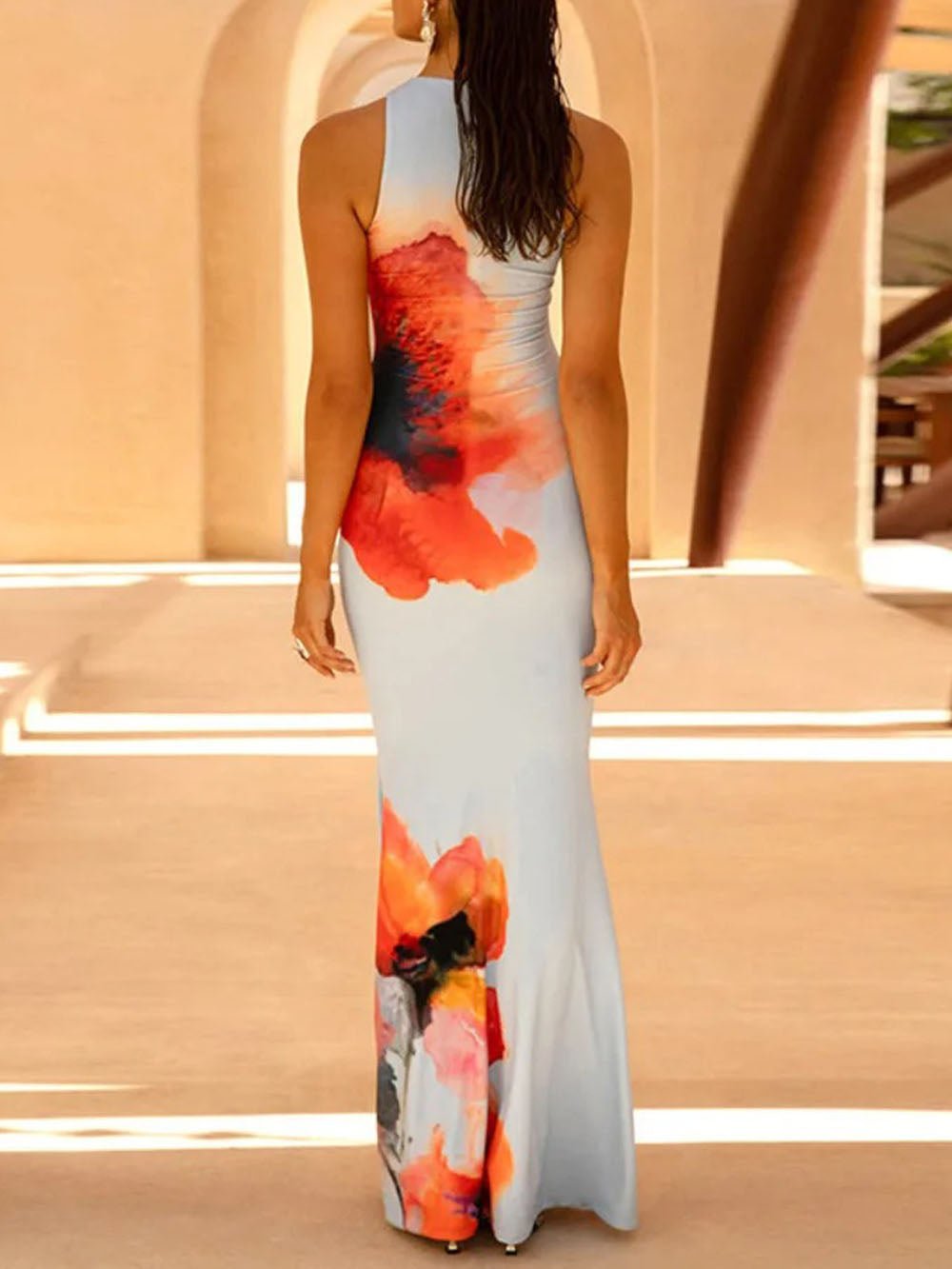 Crew Neck Sleeveless Bodycon Column Maxi Dress