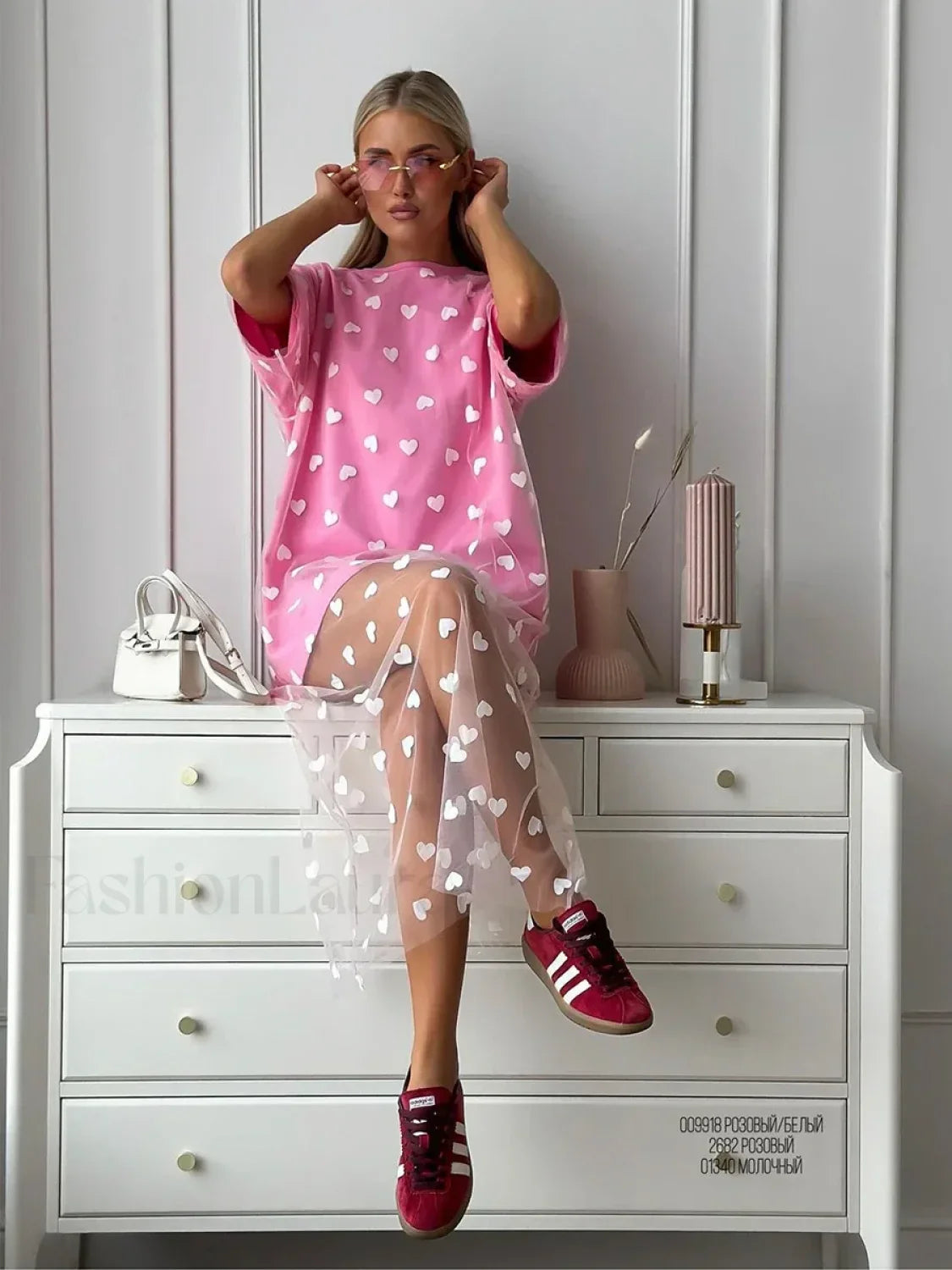 Heart Mesh Patchwork Cotton T-Shirt