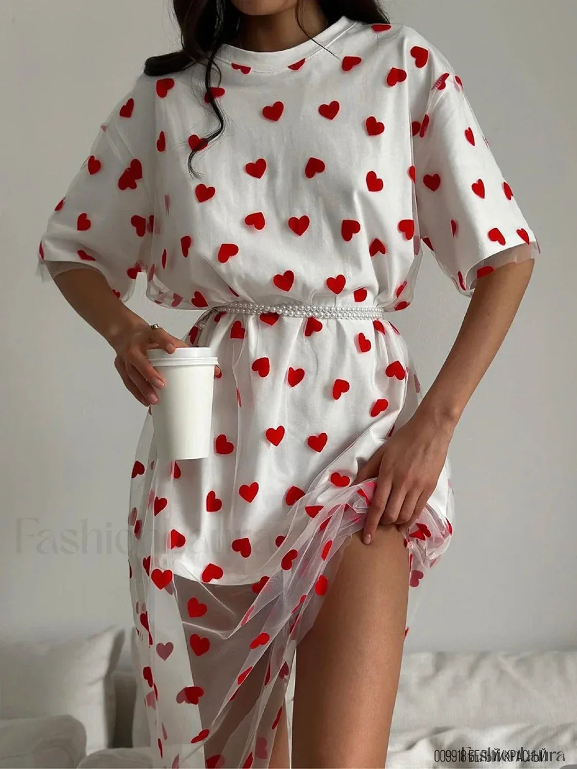 Heart Mesh Patchwork Cotton T-Shirt