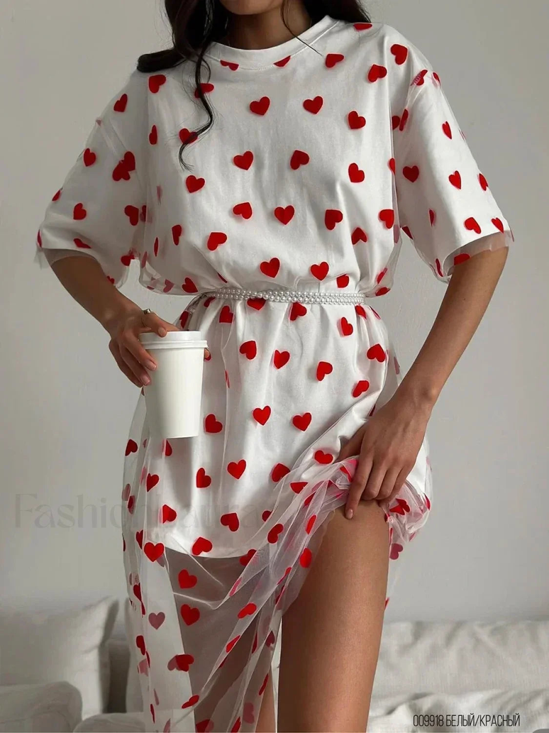 Heart Mesh Patchwork Cotton T-Shirt
