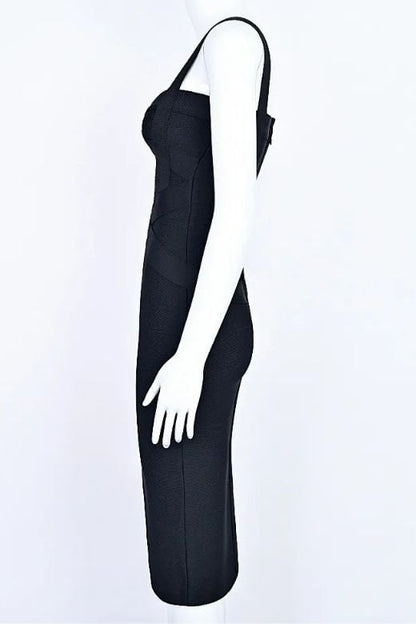 Classic Black Bandage Sweetheart Neck Criss Cross Bodycon Midi Dress
