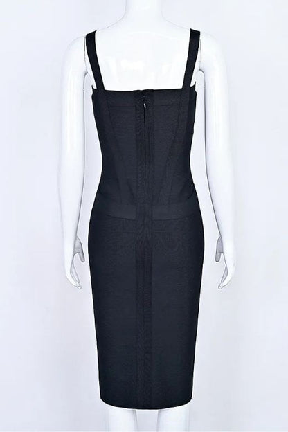 Classic Black Bandage Sweetheart Neck Criss Cross Bodycon Midi Dress