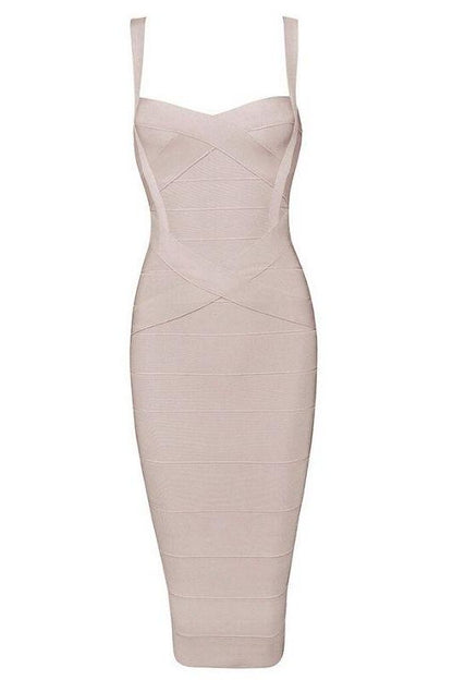 Cream Bandage Sweetheart Neck Criss Cross Bodycon Midi Dress