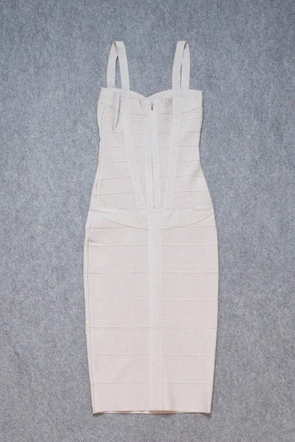 Cream Bandage Sweetheart Neck Criss Cross Bodycon Midi Dress