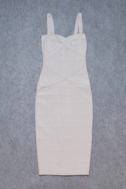 Cream Bandage Sweetheart Neck Criss Cross Bodycon Midi Dress