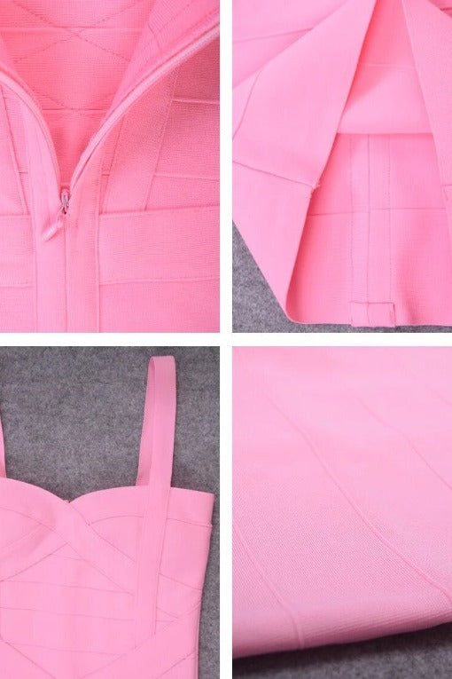 Dusty Pink Sweetheart Criss Cross Waist Bandage Bodycon Midi Dress