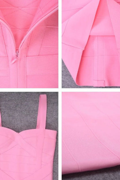 Dusty Pink Sweetheart Criss Cross Waist Bandage Bodycon Midi Dress