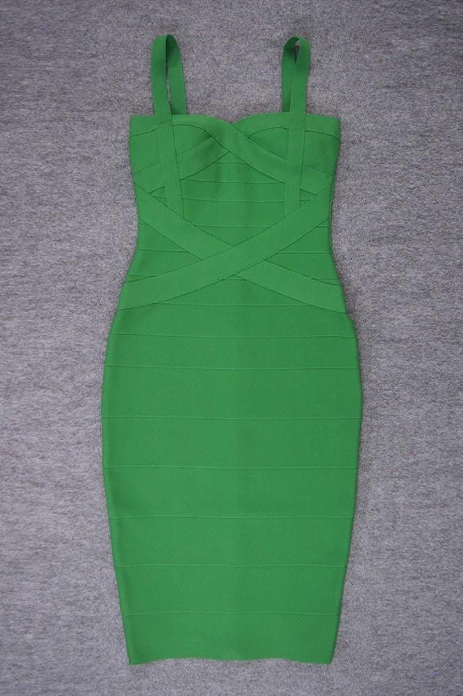 Emerald Green Sweetheart Wrap Criss Cross Bandage Bodycon Midi Dress