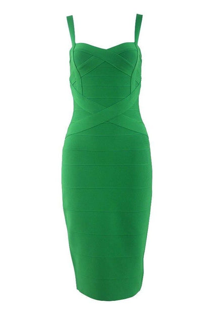 Emerald Green Sweetheart Wrap Criss Cross Bandage Bodycon Midi Dress