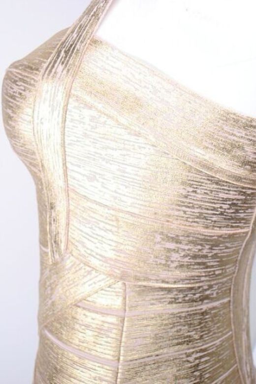 Gold Bandage Sweetheart Criss Cross Sleeveless Midi Dress