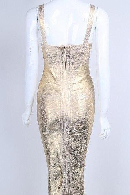 Gold Bandage Sweetheart Criss Cross Sleeveless Midi Dress