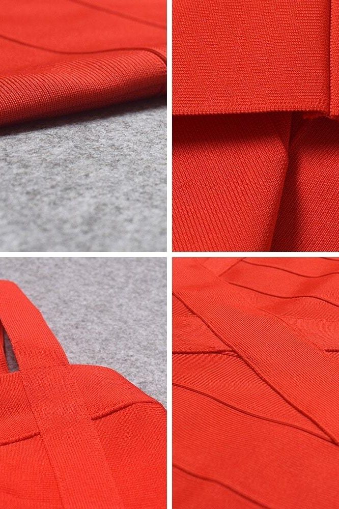 Lipstick Red Bandage Sweetheart Neck Criss Cross Bodycon Midi Dress