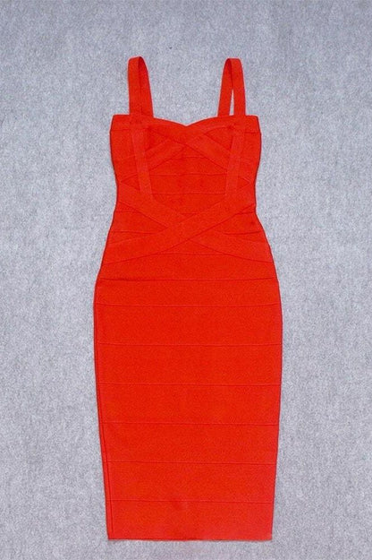 Lipstick Red Bandage Sweetheart Neck Criss Cross Bodycon Midi Dress