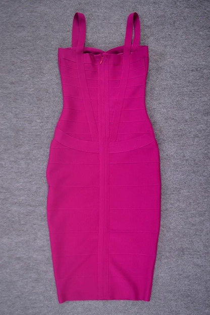 Magenta Pink Sweetheart Criss Cross Waist Bandage Bodycon Midi Dress