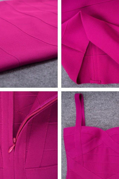 Magenta Pink Sweetheart Wide Strap Criss Cross Bandage Bodycon Midi Dress