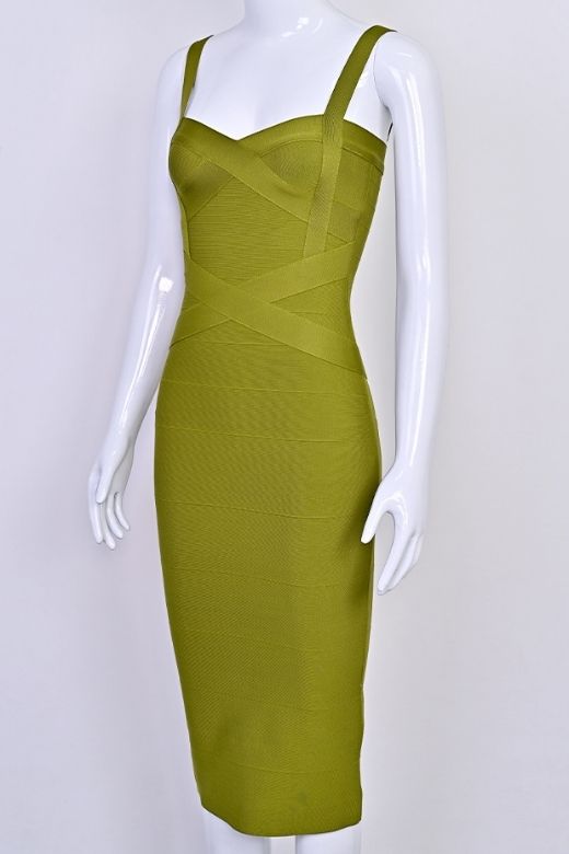 Olive Green Bandage Sweetheart Criss Cross Sleeveless Midi Dress