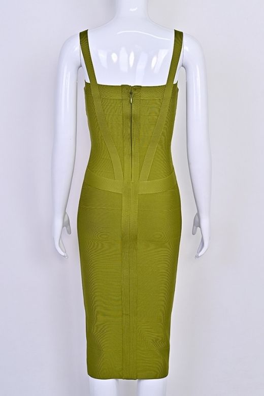 Olive Green Bandage Sweetheart Criss Cross Sleeveless Midi Dress