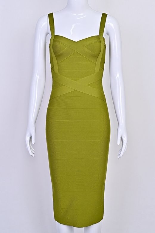 Olive Green Bandage Sweetheart Criss Cross Sleeveless Midi Dress