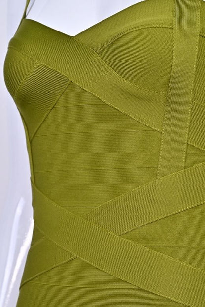 Olive Green Bandage Sweetheart Criss Cross Sleeveless Midi Dress