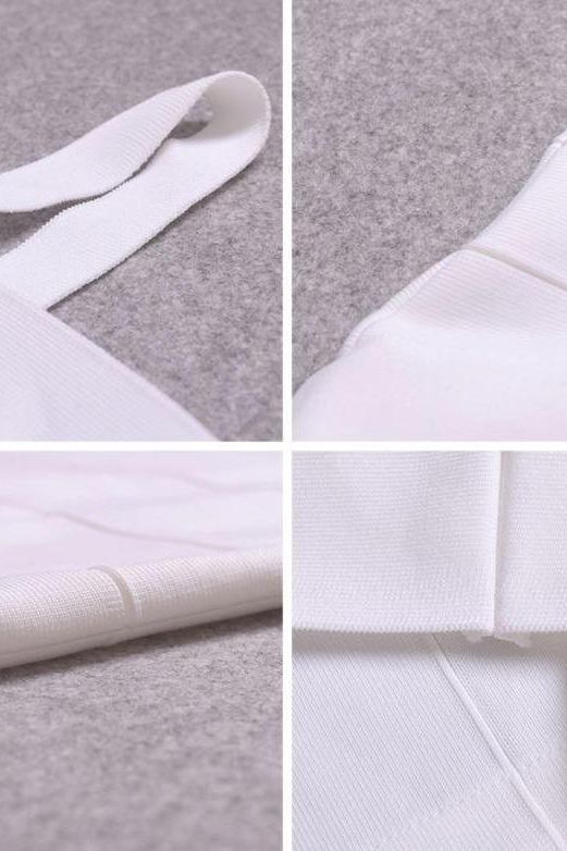 Pearl White Sweetheart Wide Strap Criss Cross Bandage Bodycon Midi Dress