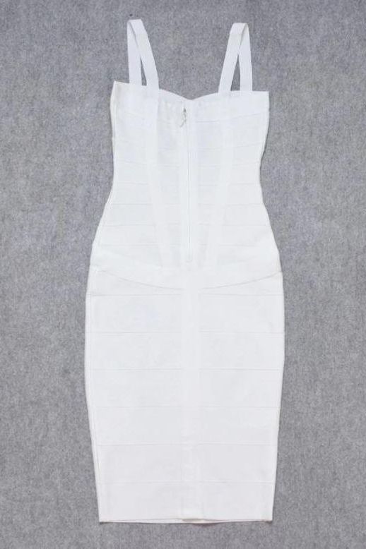 Pearl White Sweetheart Wide Strap Criss Cross Bandage Bodycon Midi Dress