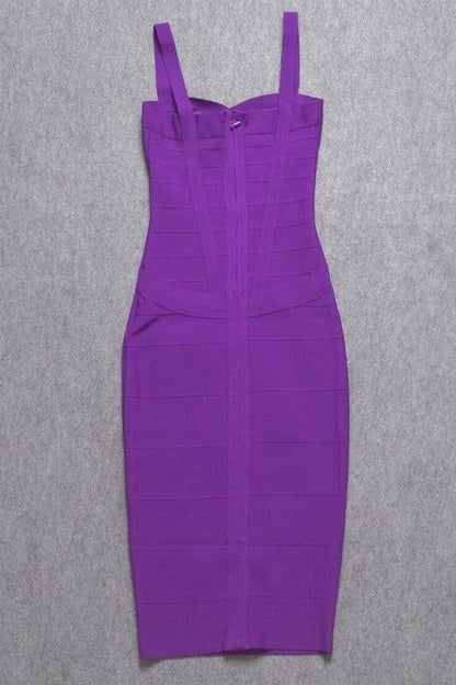 Plum Purple Sweetheart Criss Cross Waist Bandage Bodycon Midi Dress