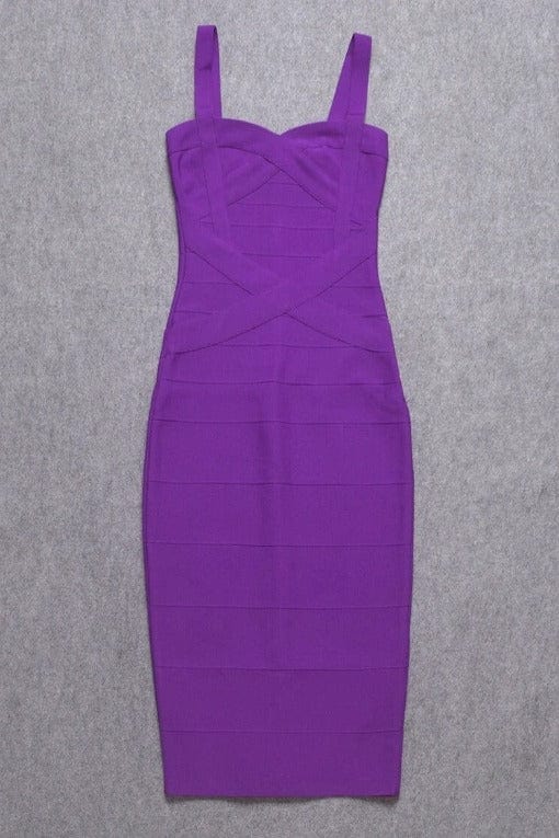 Plum Purple Sweetheart Criss Cross Waist Bandage Bodycon Midi Dress