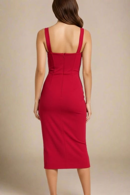 Red Wine Bandage Sweetheart Criss Cross Sleeveless Midi Dress