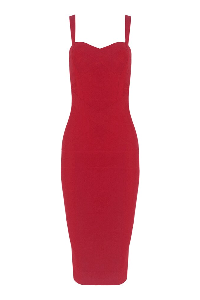 Red Wine Bandage Sweetheart Neck Criss Cross Bodycon Midi Dress
