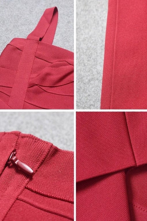 Red Wine Bandage Sweetheart Neck Criss Cross Bodycon Midi Dress